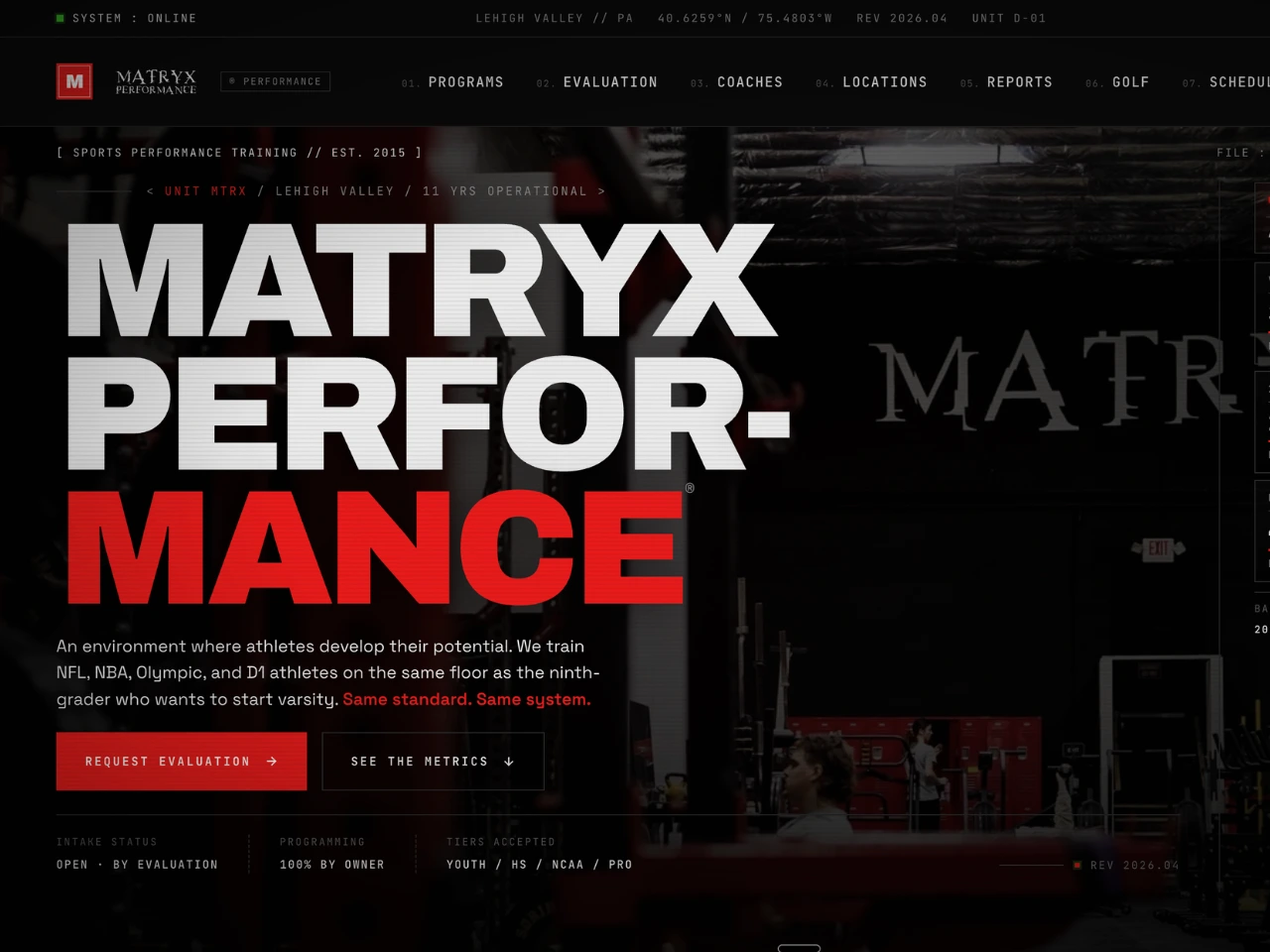 Matryx Performance — a finished, conversion-ready website built with Claude Code